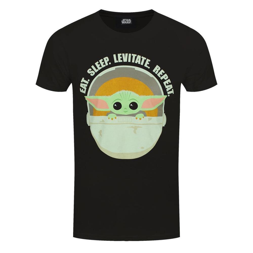 Star Wars Mandalorian Eat Sleep Levitate Mens Black Tshirt